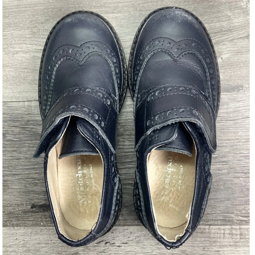 Montelpare Tradition Kids Navy Blue Leather Wingtip Brogue Loafers Italy Size 25